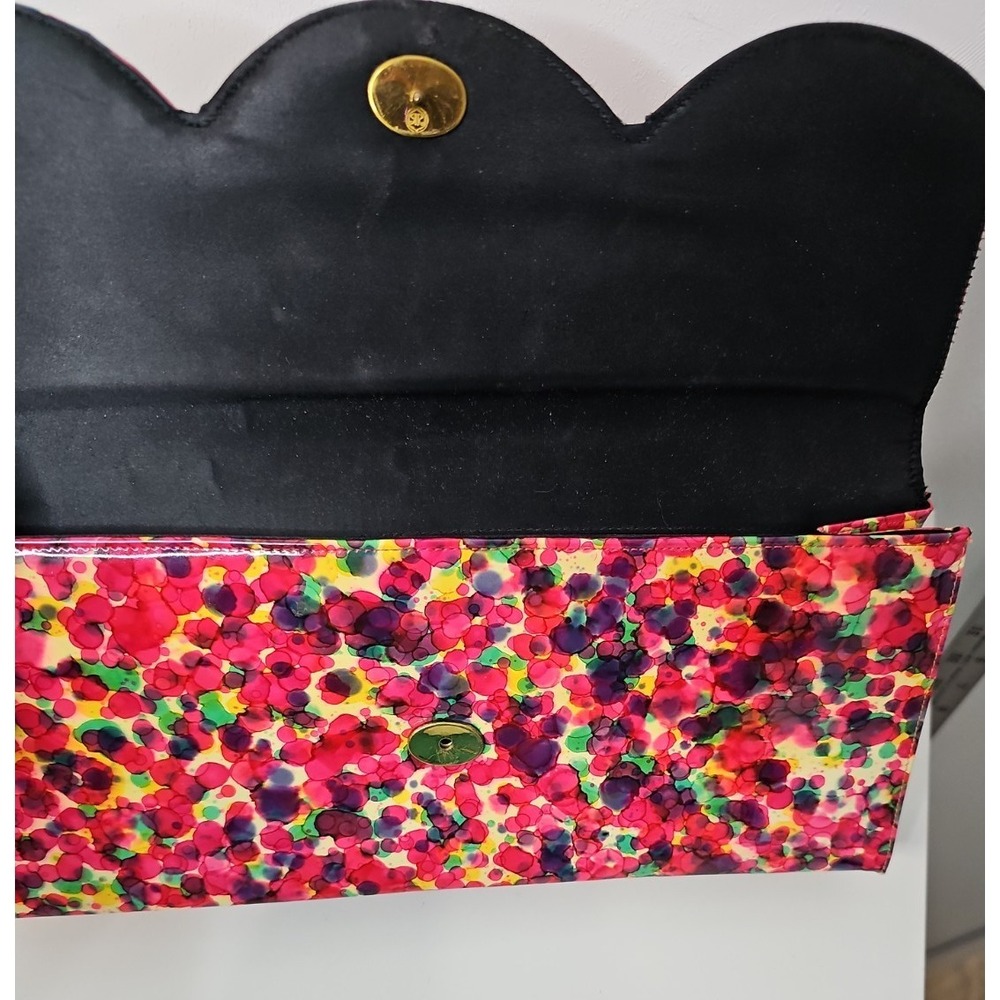 Vintage Lennox Multicolor Acrylic Clutch Scallop flap closure with Gold Snap